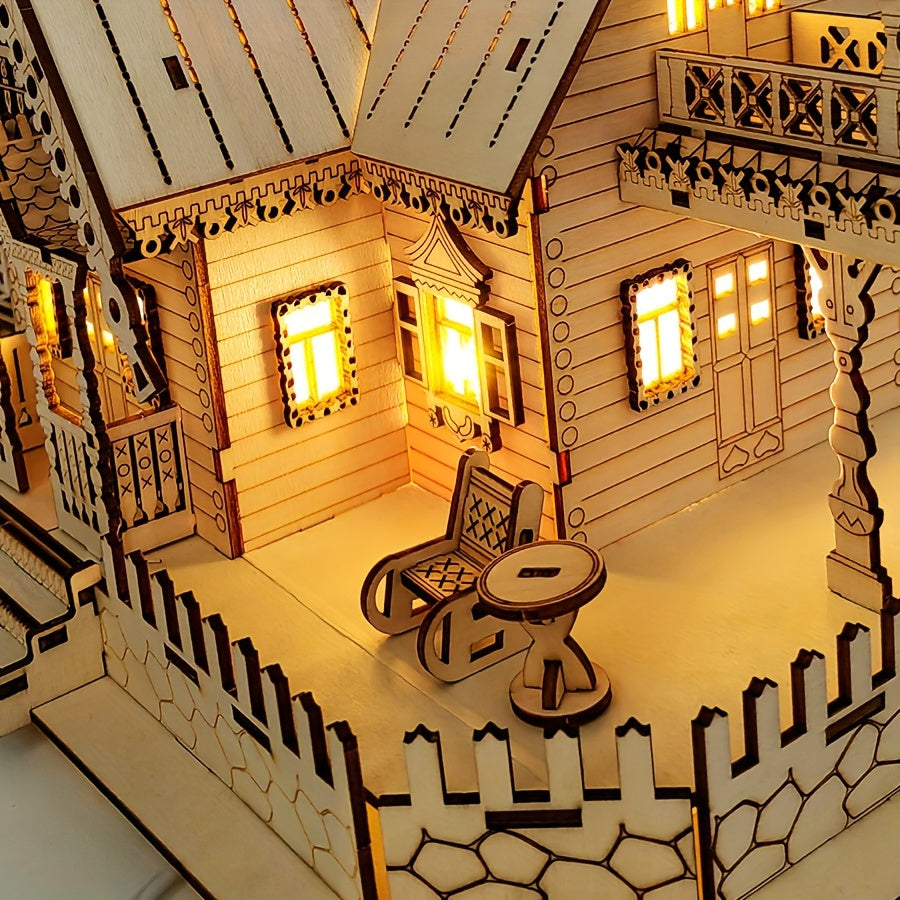 Beautiful 3D Wooden LED Villa Puzzle - Add Charm to Your Home and Enrich Your Gift Ideas