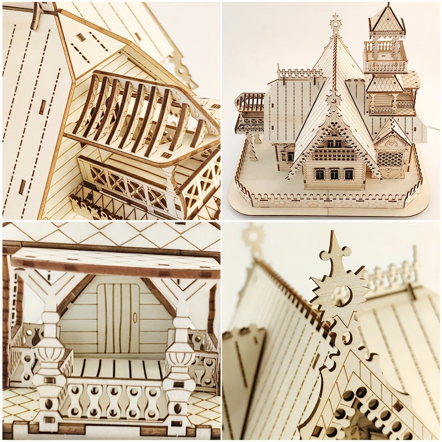 Beautiful 3D Wooden LED Villa Puzzle - Add Charm to Your Home and Enrich Your Gift Ideas