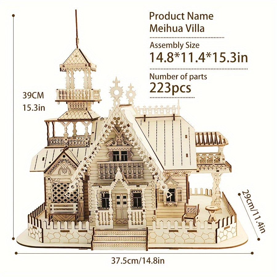 Beautiful 3D Wooden LED Villa Puzzle - Add Charm to Your Home and Enrich Your Gift Ideas