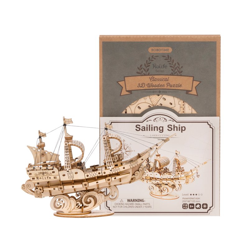 3D Wooden Puzzle Sailing Ship, Robotime, TG305, 20x4.6x12cm