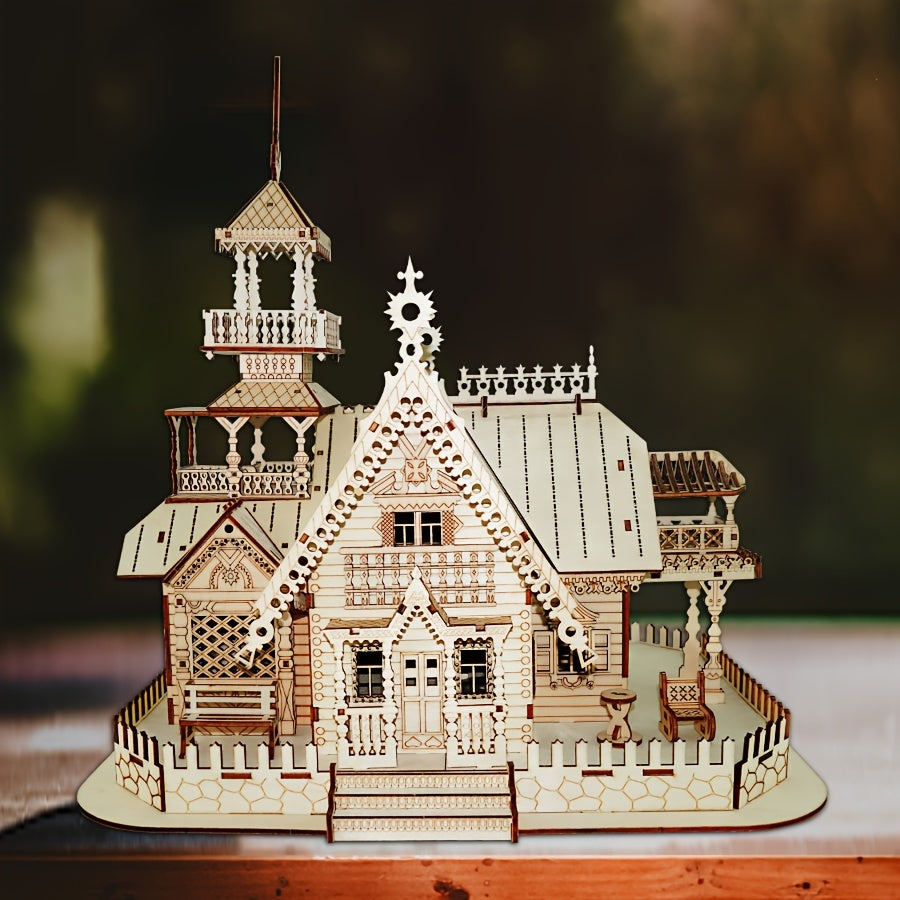 Beautiful 3D Wooden LED Villa Puzzle - Add Charm to Your Home and Enrich Your Gift Ideas